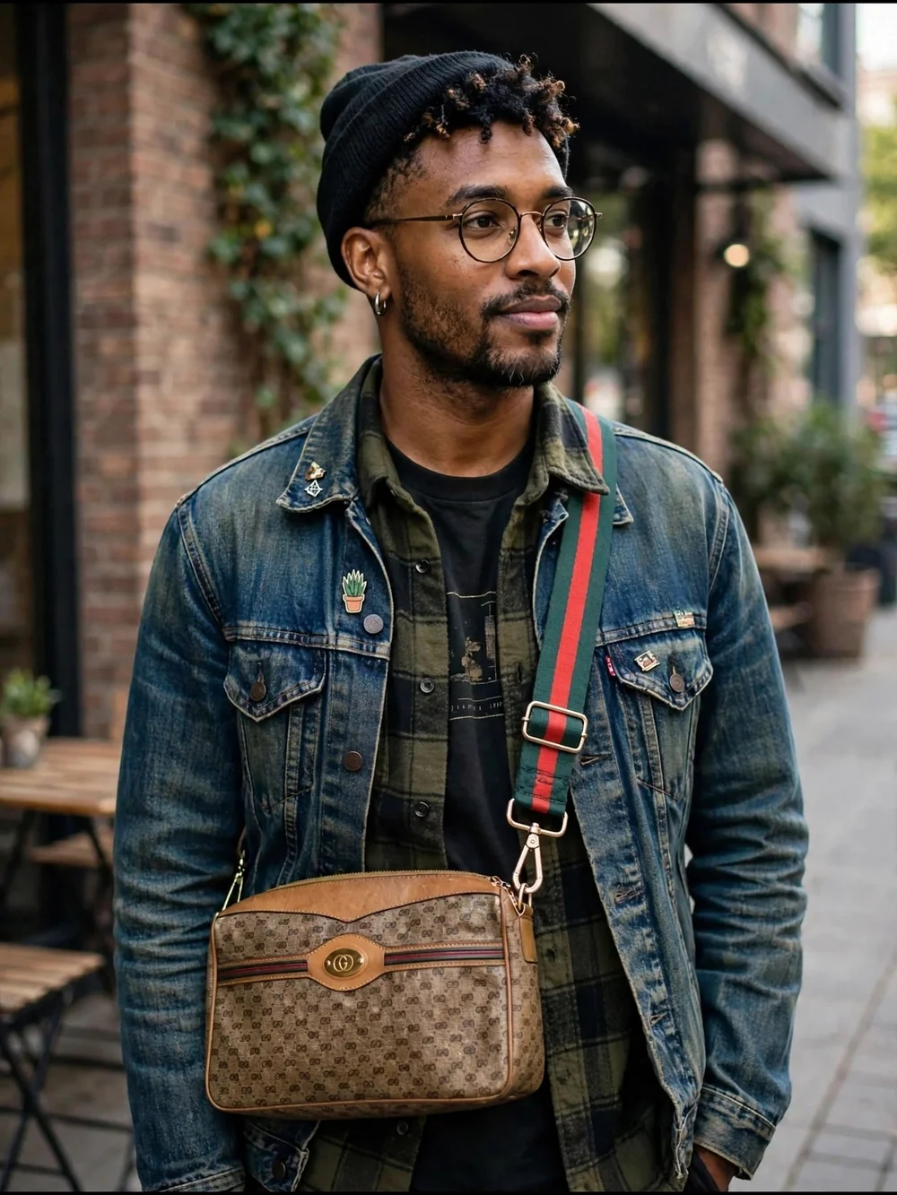 Gucci Men's Signature Pattern Crossbody Toiletry Clutch Bag in Brown AUTHENTIC